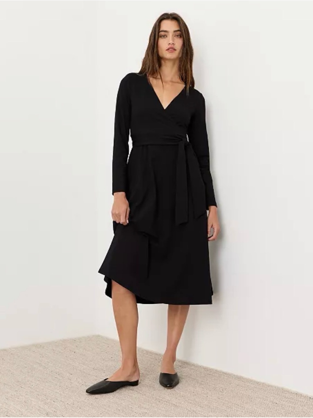 Pact Clothing Fit & Flare Wrap Dress Tie Waist | Black | Large